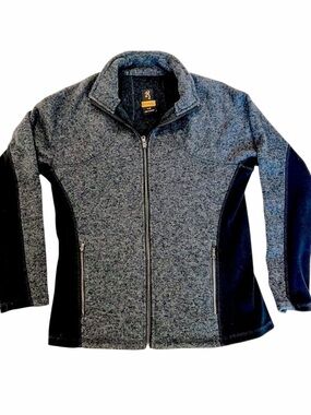 Browning Hyacinth Full Zip Sweater Jacket Mock Neck Gray Black Womens Large